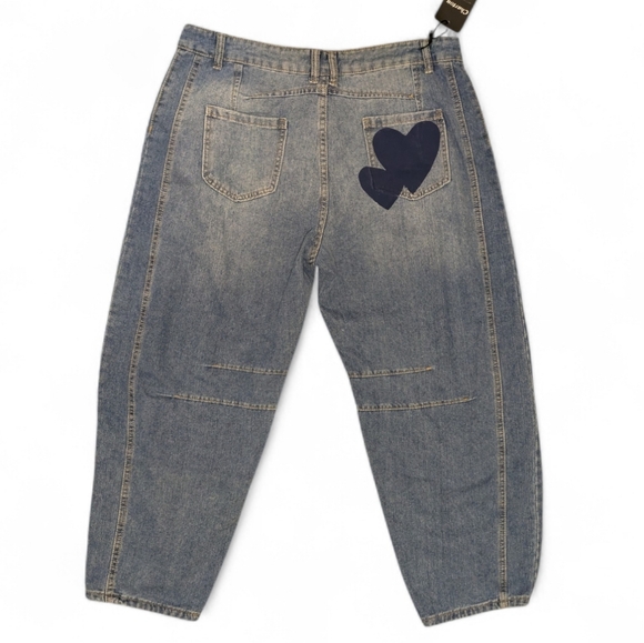 NWT Chartou Barrel Y2K Light Wash Jeans Heart Print Valentines Day Women Size XL - Picture 5 of 6